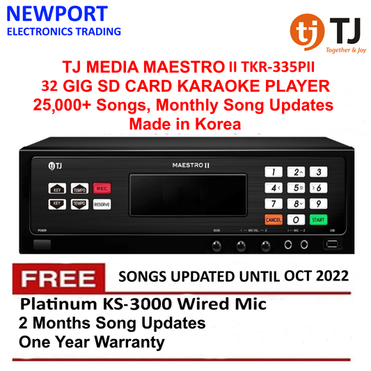 TJ Media Maestro II TKR-335PII 32GB SD Card Karaoke Player with 25000 Songs, 11 Background Videos, Free Mic, Free 2 Months Song Updates, Made in Korea